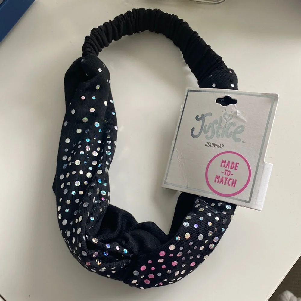 Justice Metallic Black Headwrap Headband One Size Girls